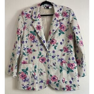 Vintage First Option Women’s Pink Floral Blazer Jacket Large style 23A401 USA